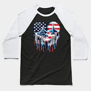 Fighter Jet Airplane American Flag Heart 4Th Of July Baseball T-Shirt